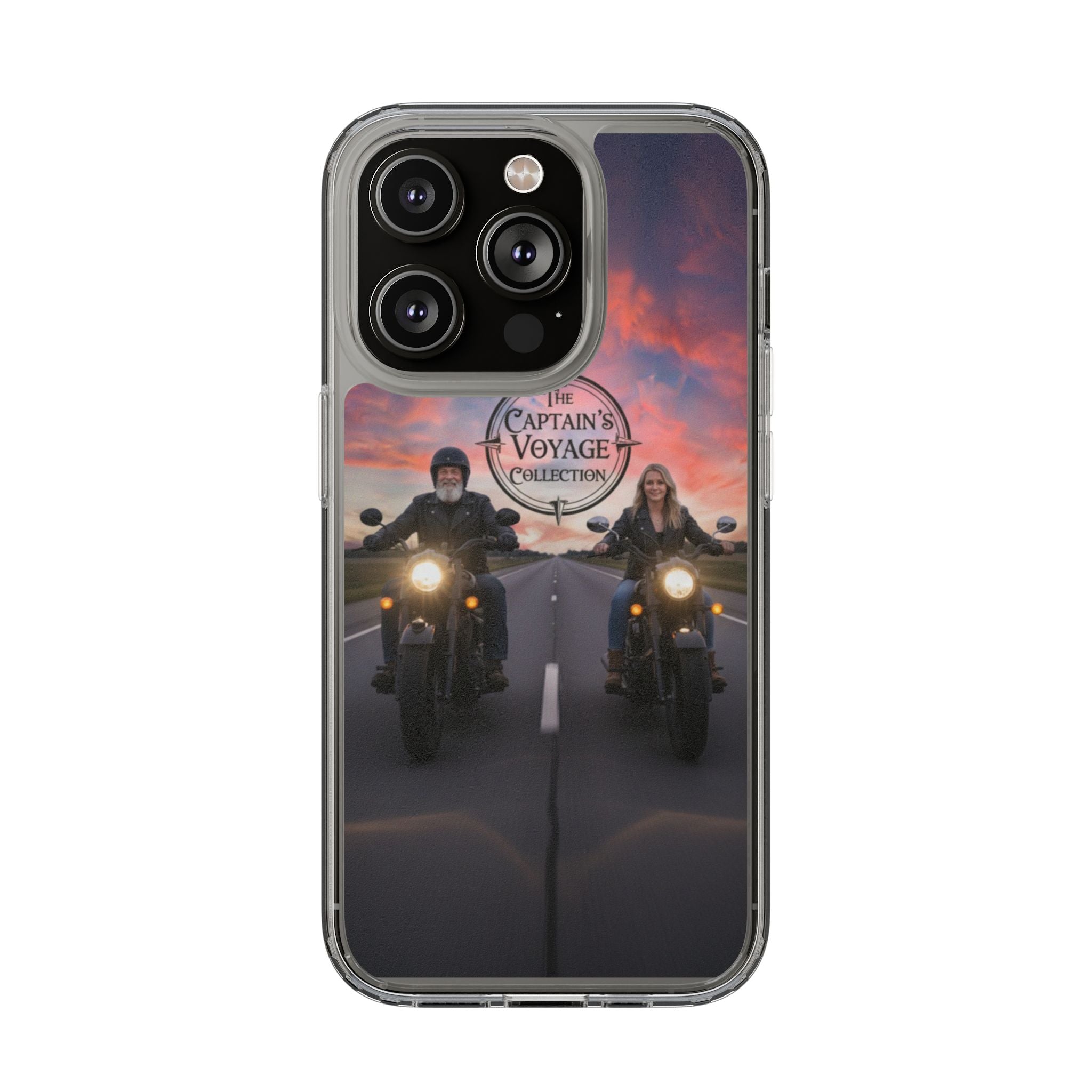 Clear Phone Case — 'The Captain's Voyage Collection' Motorcycle Sunset Design