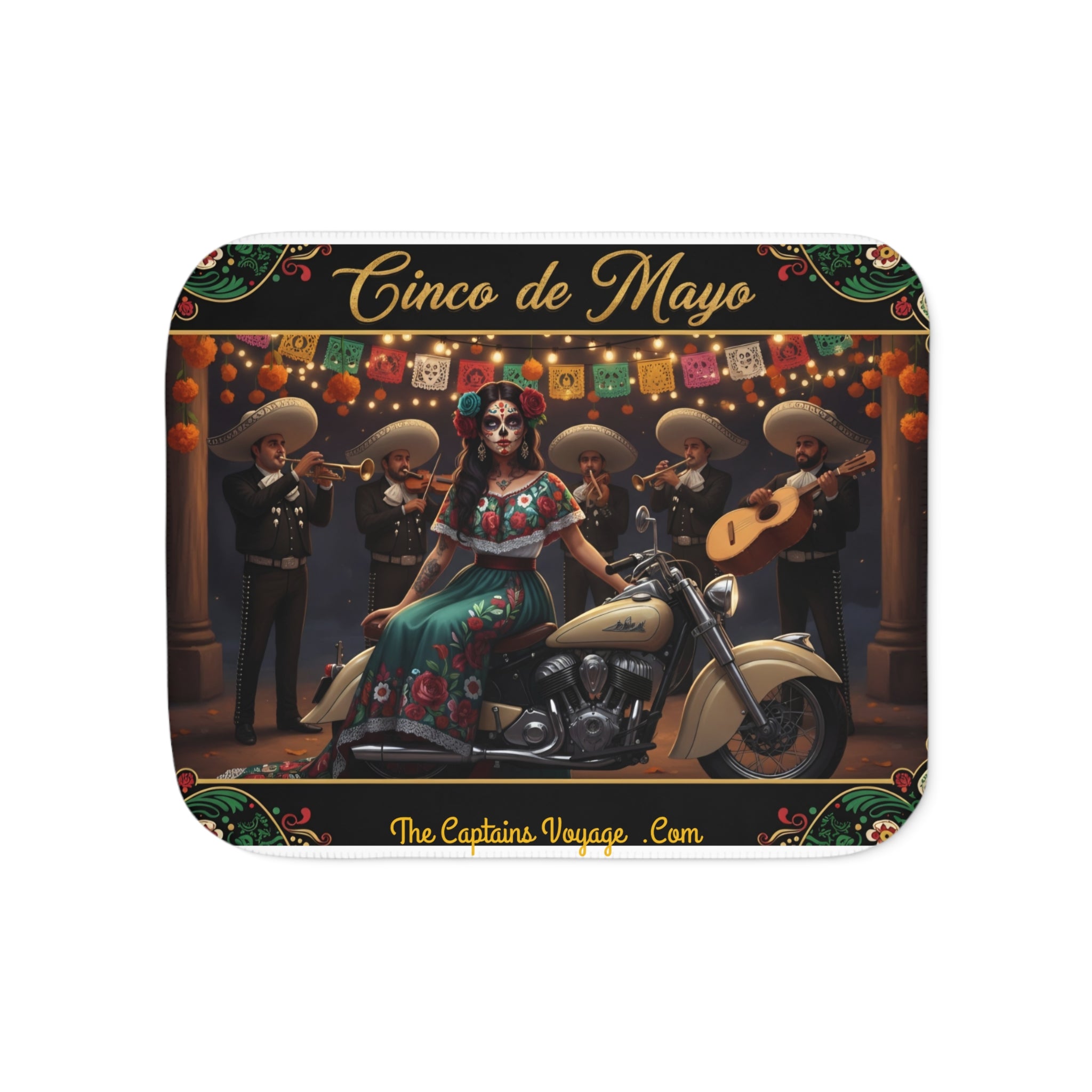 Cinco de Mayo Day of the Dead Motorcycle Sherpa Blanket