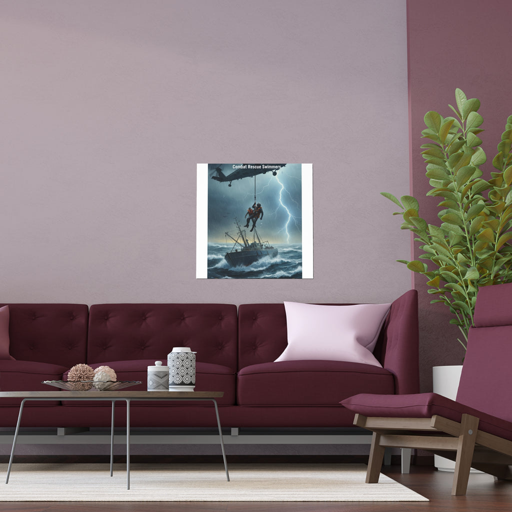 Rescue at Sea Silk Poster — Storm Helicopter Lifesaver Wall Art (Indoor/Outdoor)