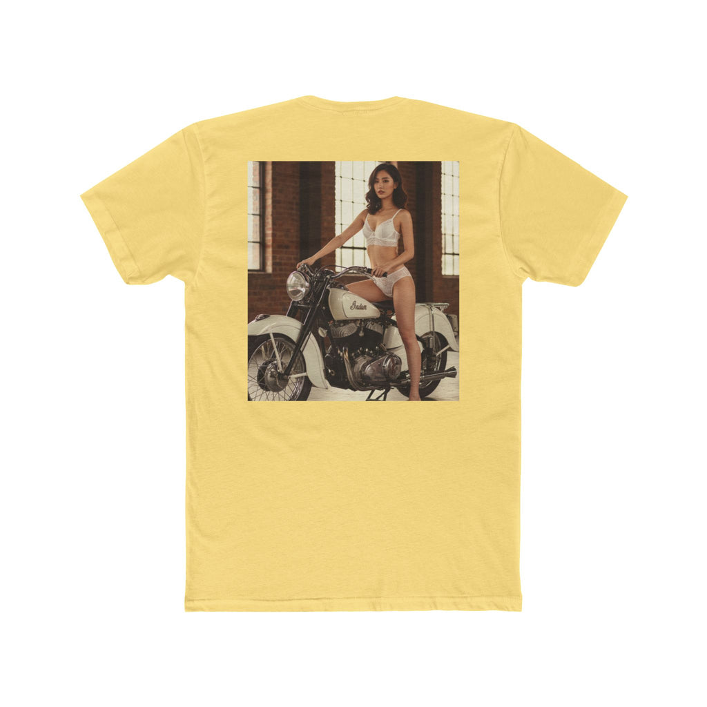Vintage Motorcycle Pinup Tee — Retro Biker Photo Graphic T-Shirt
