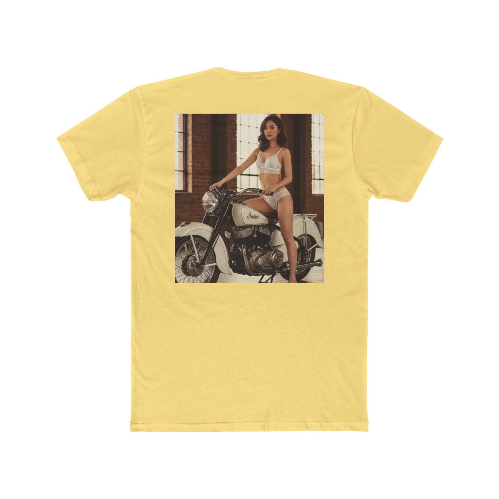 Vintage Motorcycle Pinup Tee — Retro Biker Photo Graphic T-Shirt