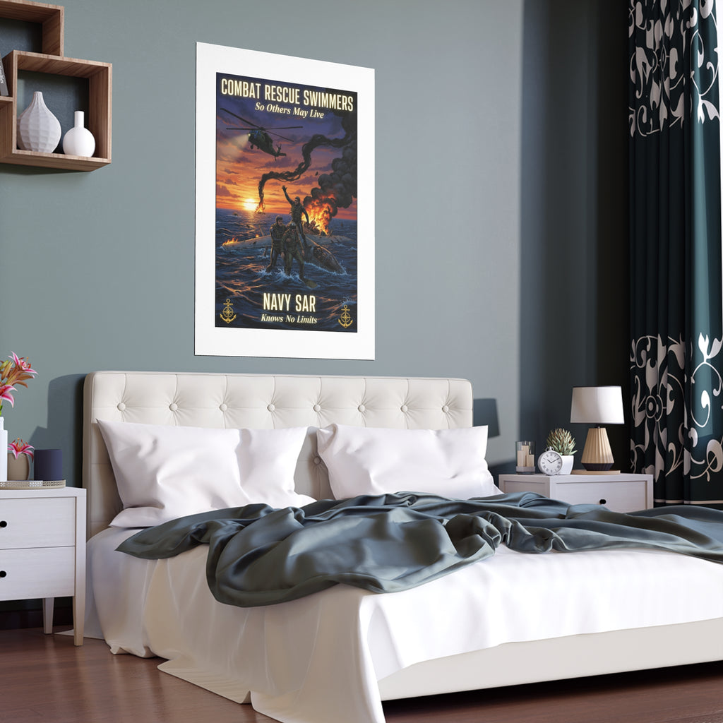 Navy SAR Combat Rescue Swimmers Silk Poster — Indoor/Outdoor Military Wall Art