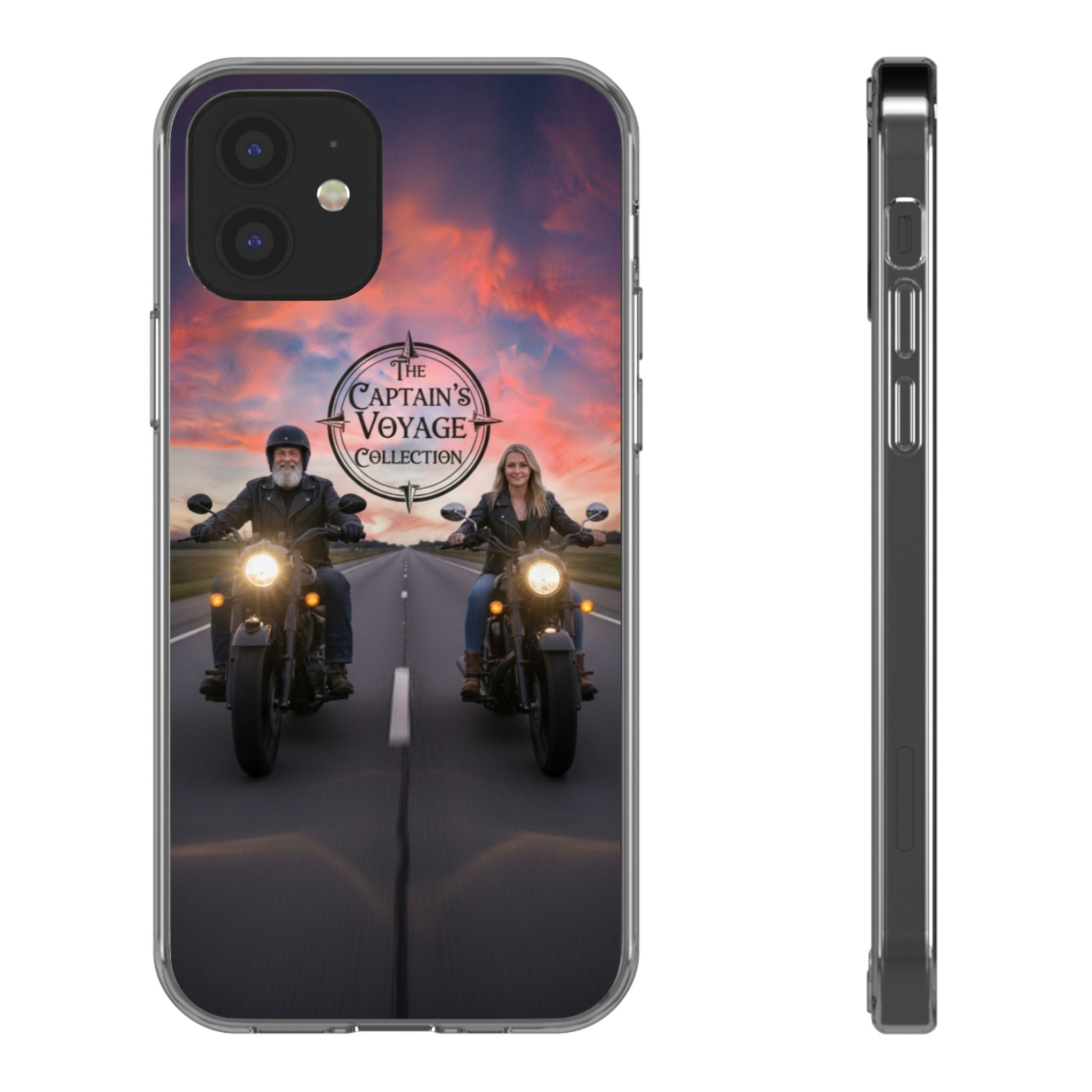 Clear Phone Case — 'The Captain's Voyage Collection' Motorcycle Sunset Design