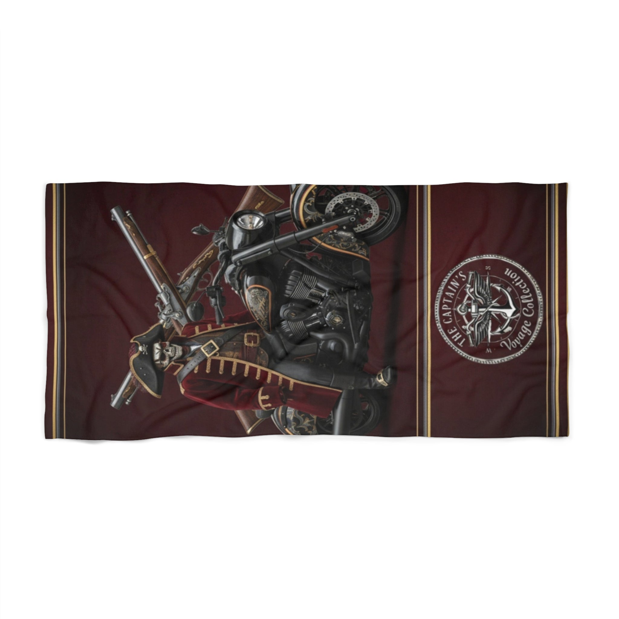 Motorcycle Rider Beach Towel — Vintage Chopper Design with Compass Emblem