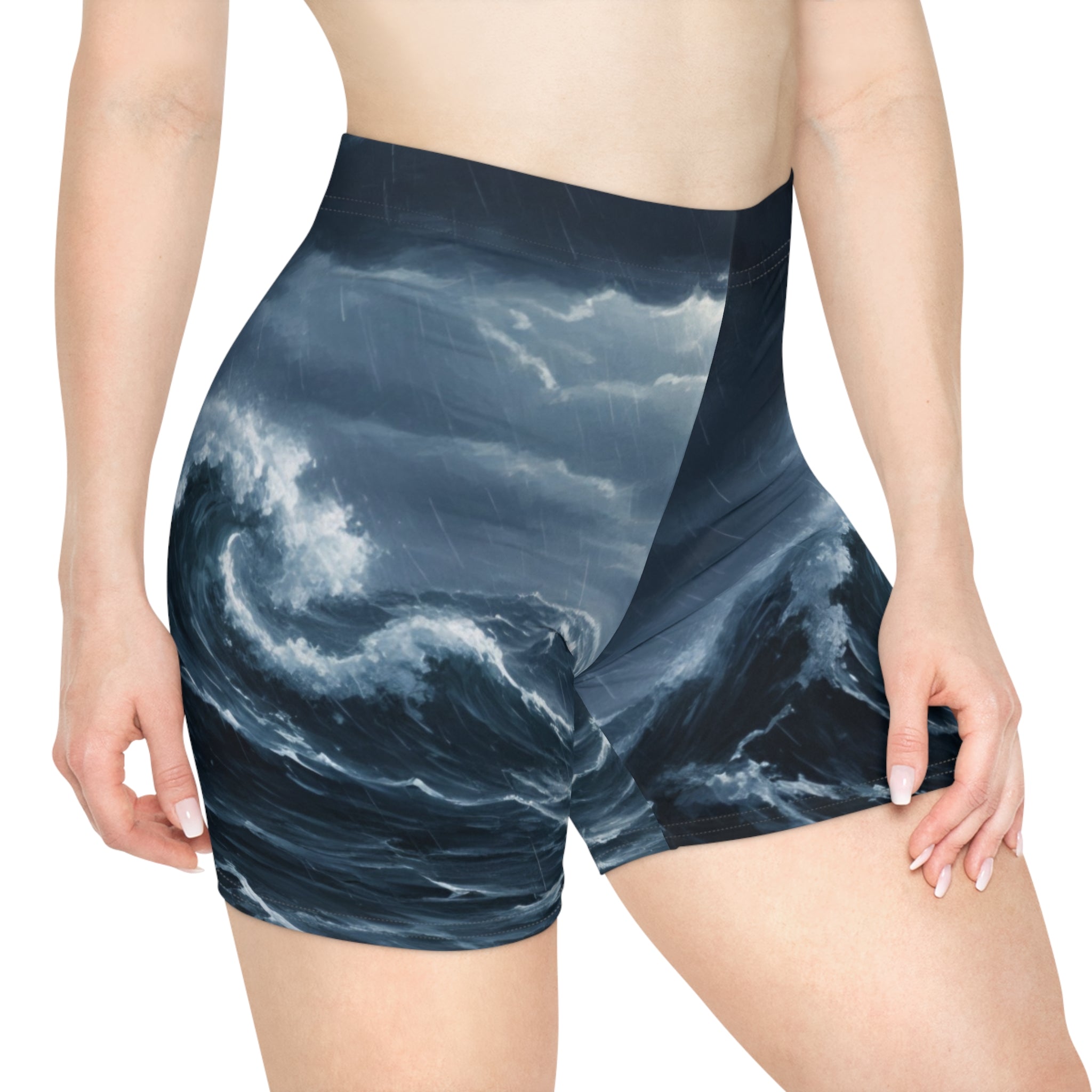Ocean Storm Biker Shorts — Moody Dark Wave Print