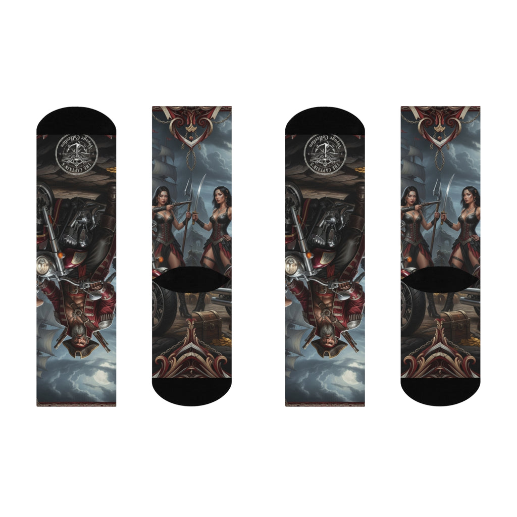 Pirate Biker Crew Socks — Cushioned Motorcycle Skull Design