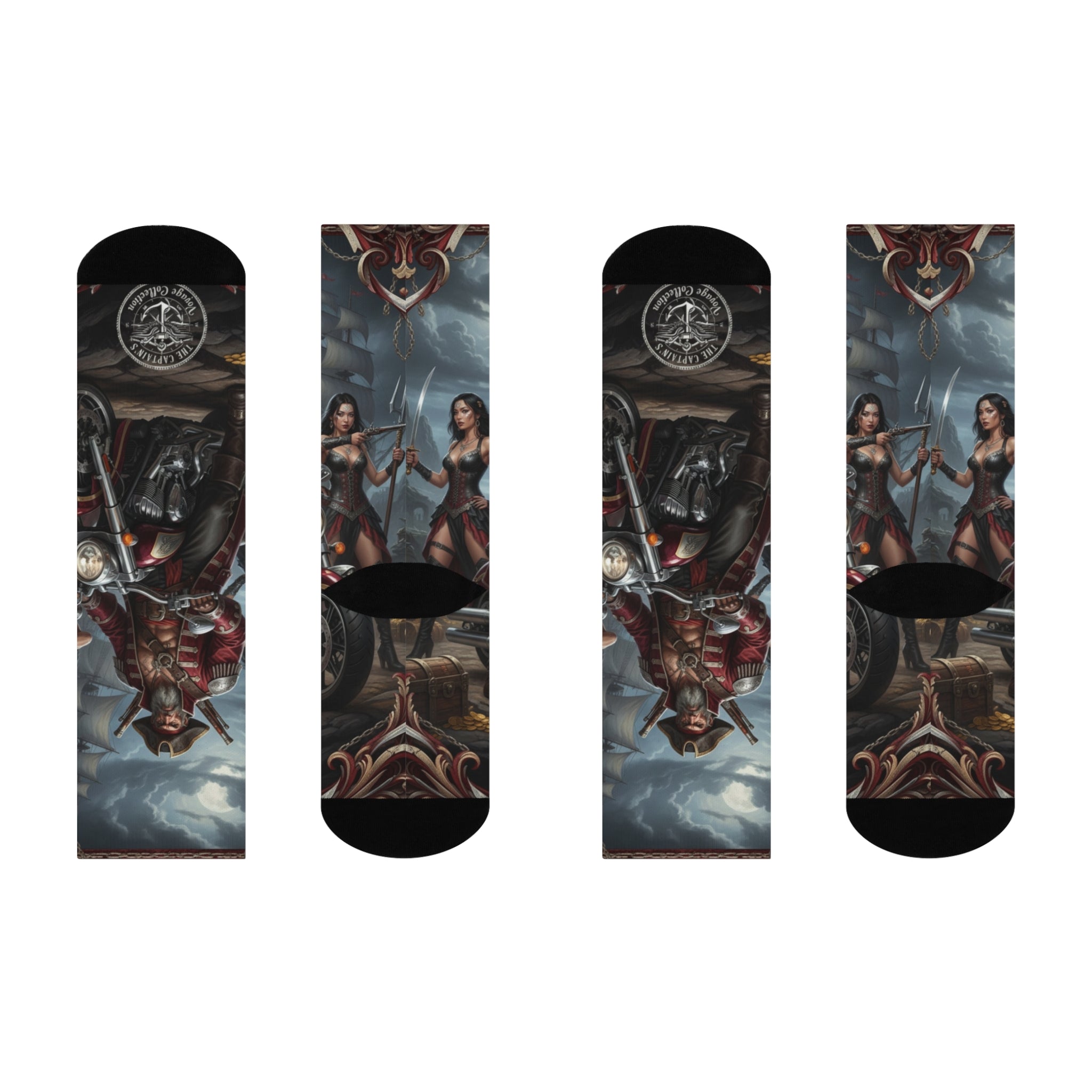Pirate Biker Crew Socks — Cushioned Motorcycle Skull Design