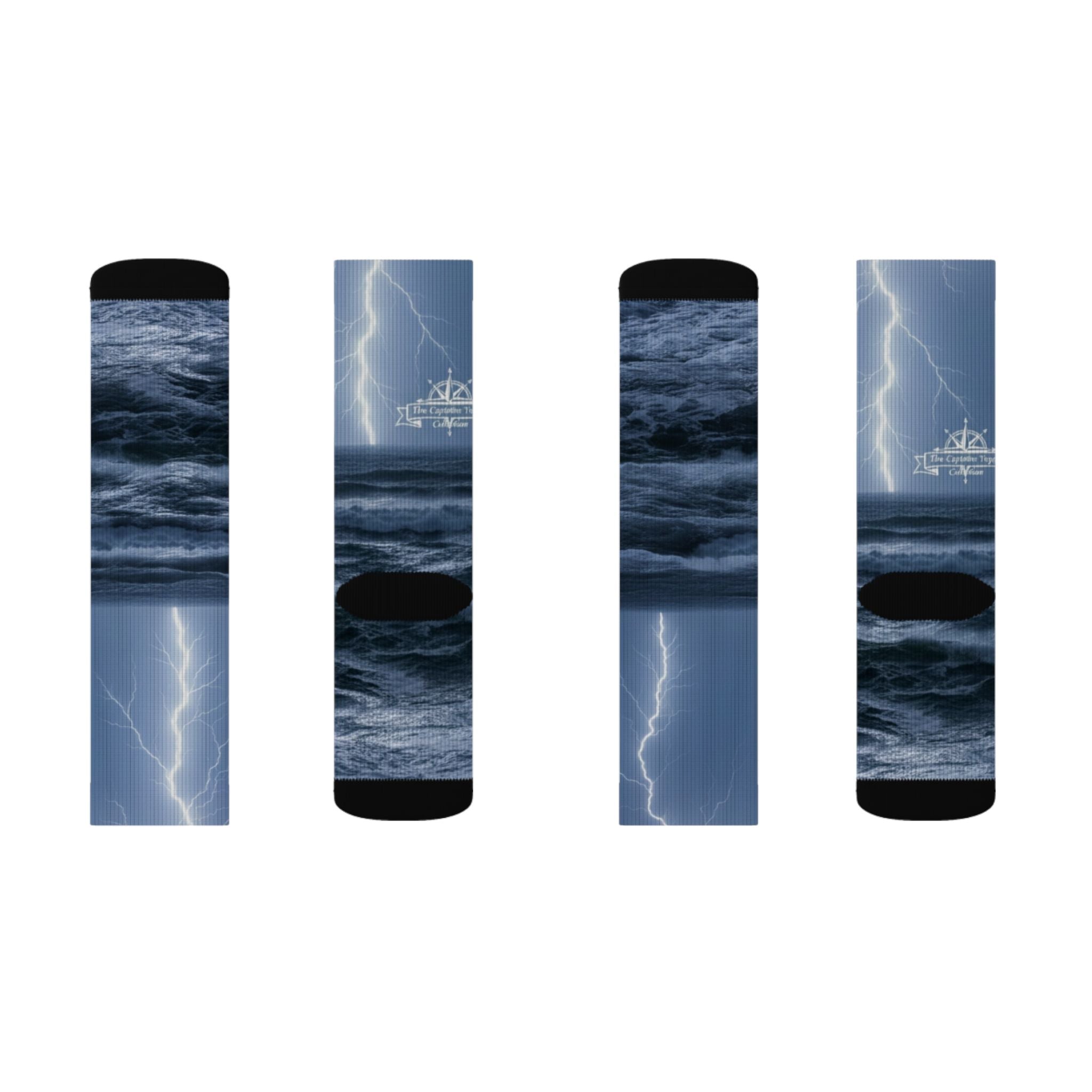 Storm Lightning Sublimation Socks — Nautical Thunder Crew Socks