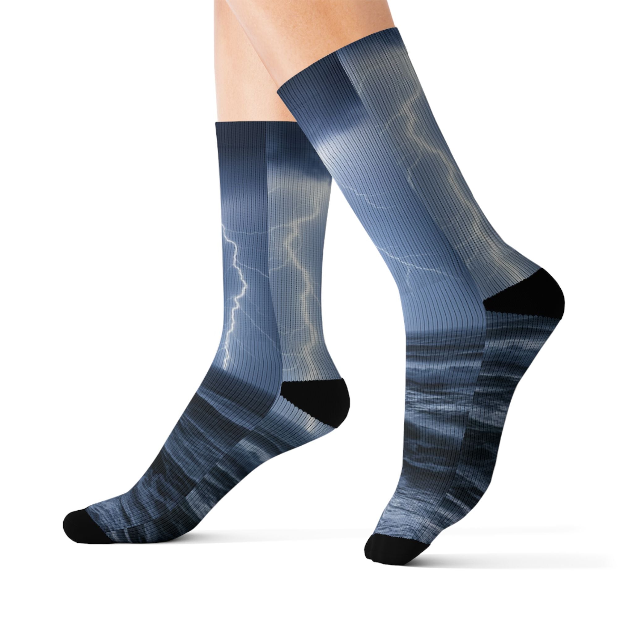 Storm Lightning Sublimation Socks — Nautical Thunder Crew Socks