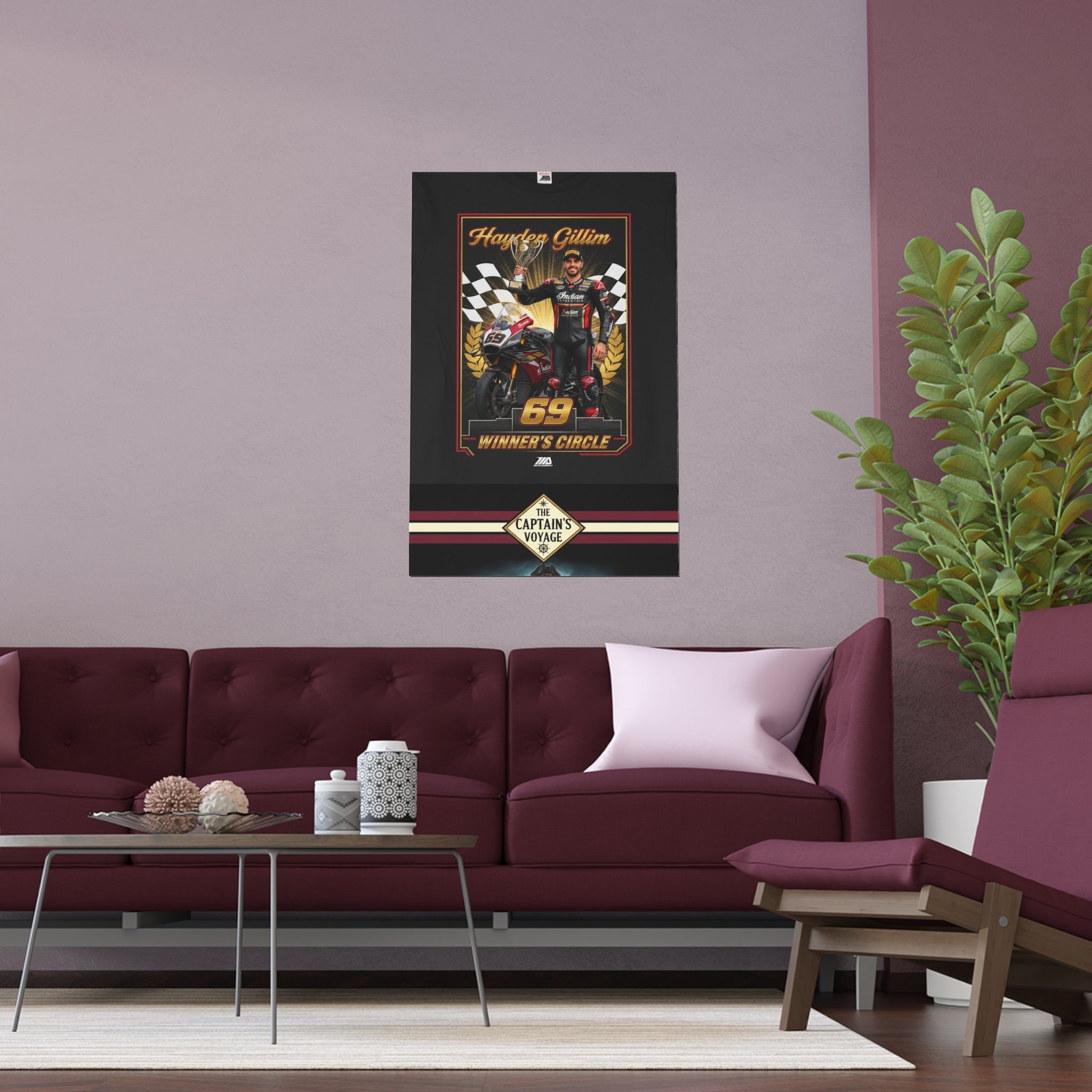 Racing Champion Silk Poster — “Winner’s Circle 69” Motorcycle Wall Art (Indoor/Outdoor)