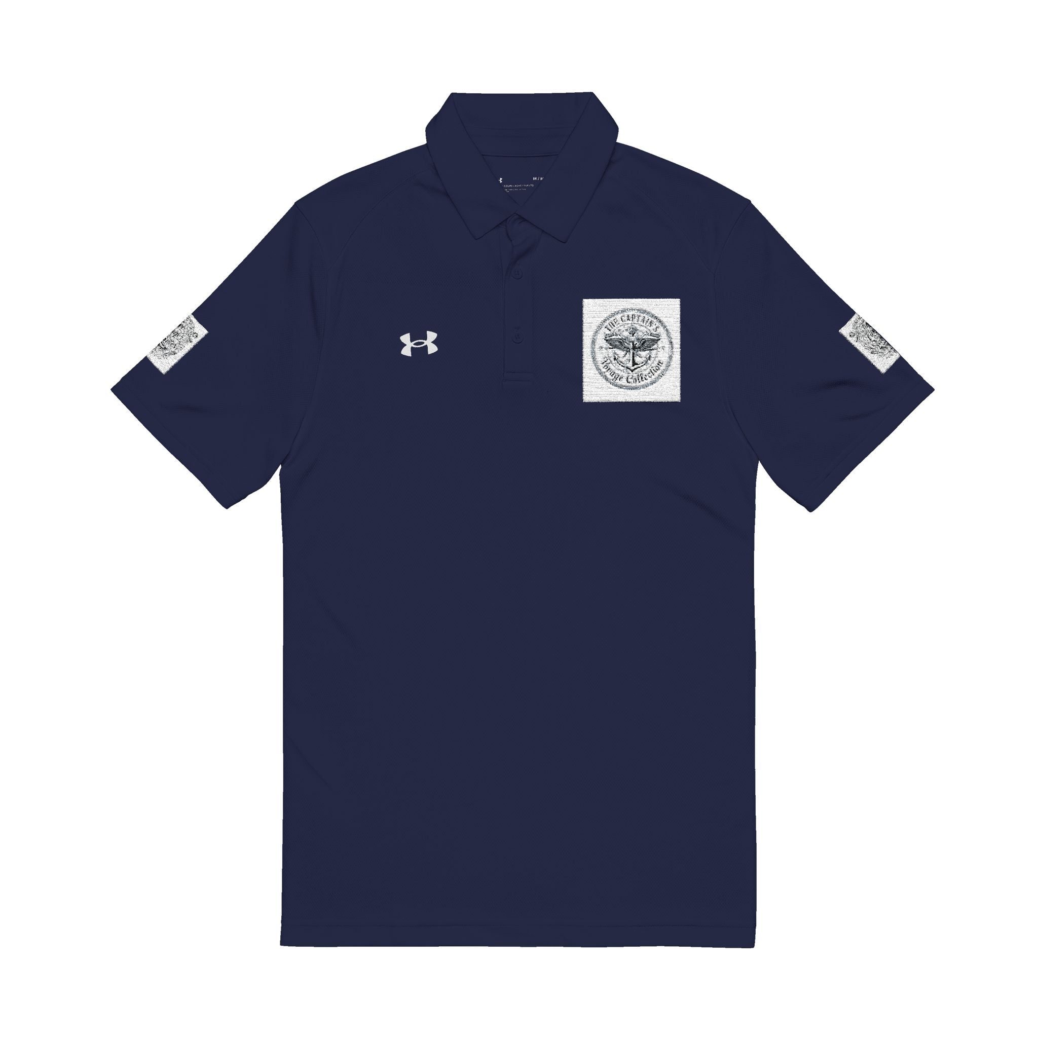 Men's White Embroidered Polo Shirt — Nautical Compass Chest & Sleeve Logo