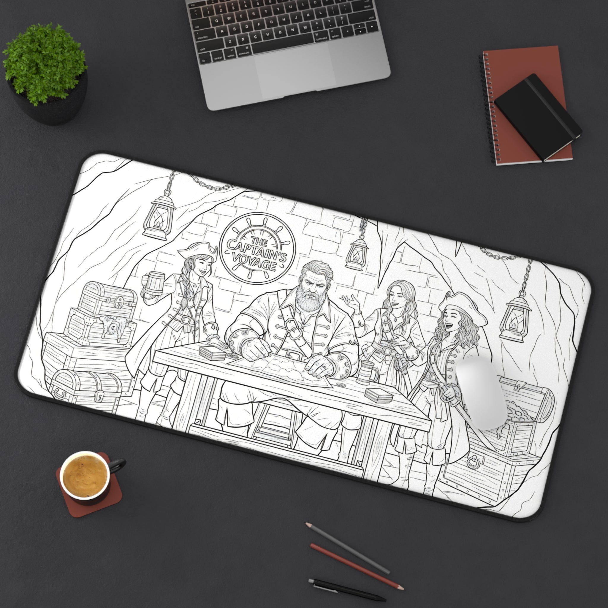 Pirate Captain Desk Mat — Treasure Crew Illustration Mouse Pad