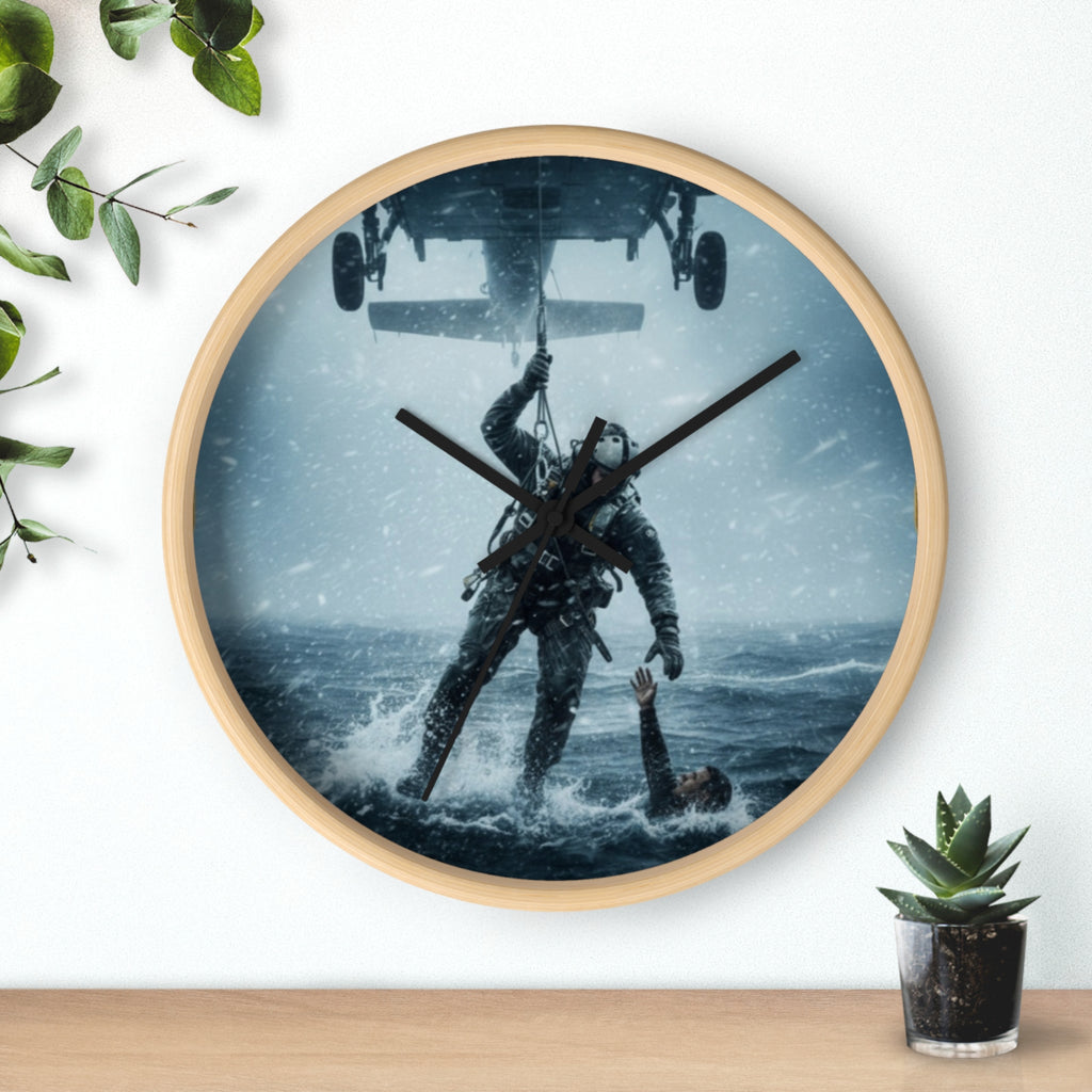 Rescue at Sea Wall Clock — Military Helicopter Lifesaver Marine Rescue Clock