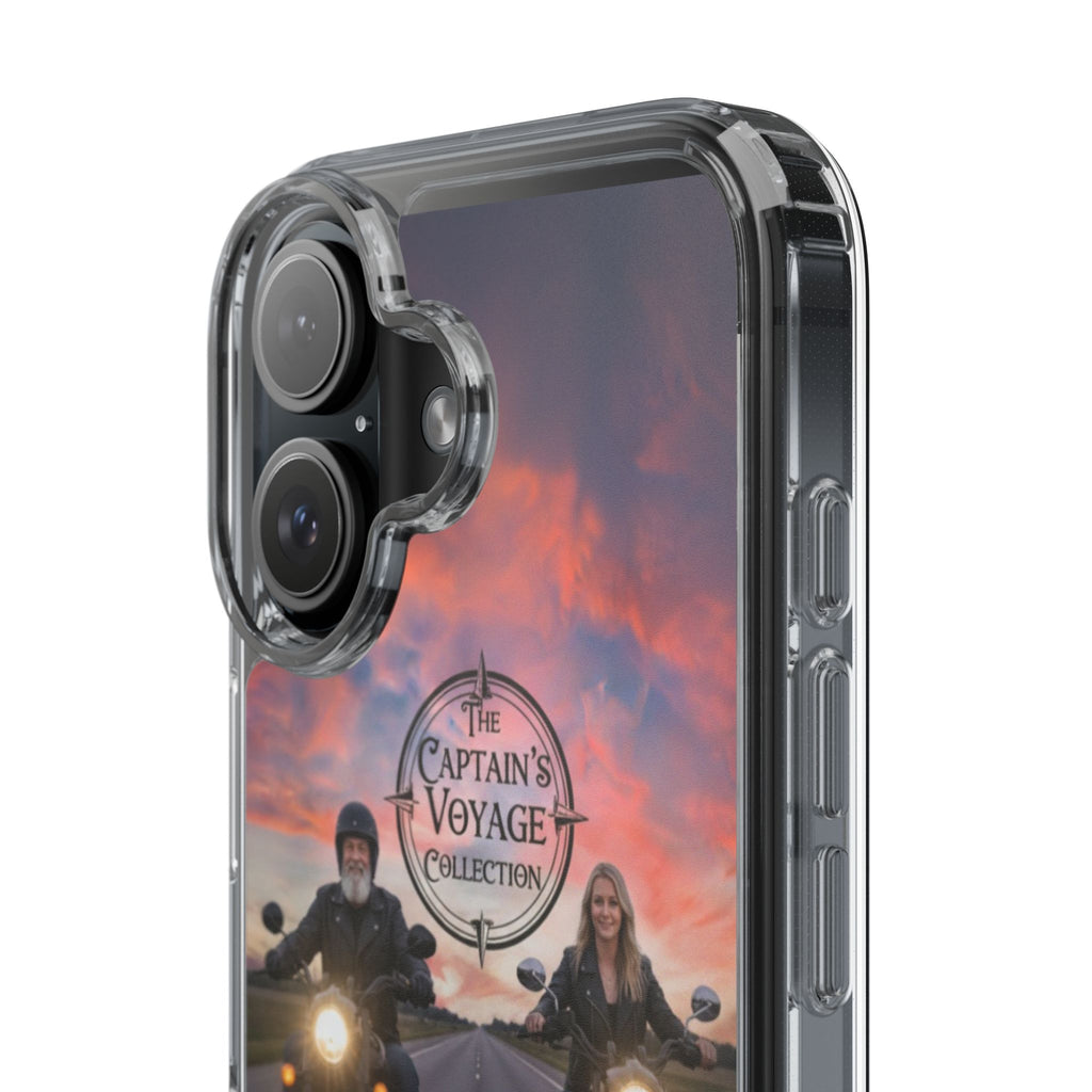 Clear Phone Case — 'The Captain's Voyage Collection' Motorcycle Sunset Design