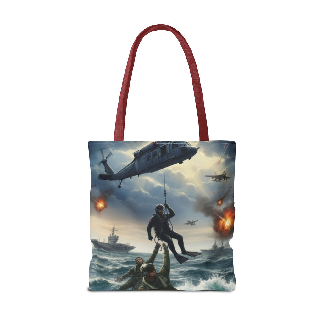 Rescue Squadron Tote Bag – Military Helicopter & Ship Search and Rescue Artwork
