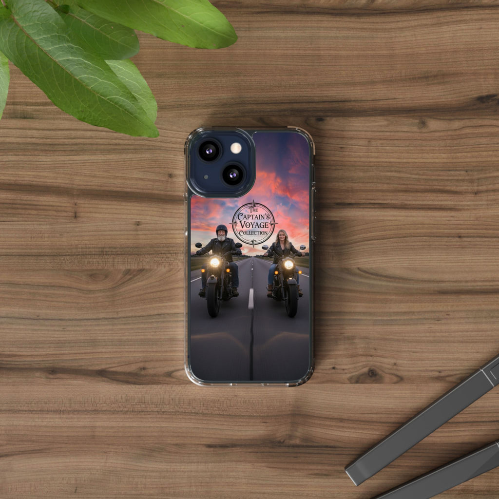 Clear Phone Case — 'The Captain's Voyage Collection' Motorcycle Sunset Design