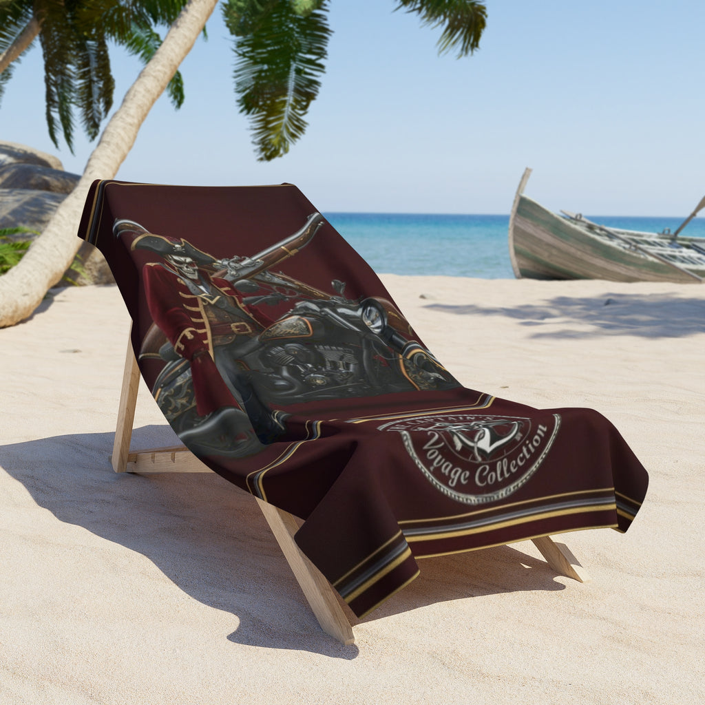 Motorcycle Rider Beach Towel — Vintage Chopper Design with Compass Emblem