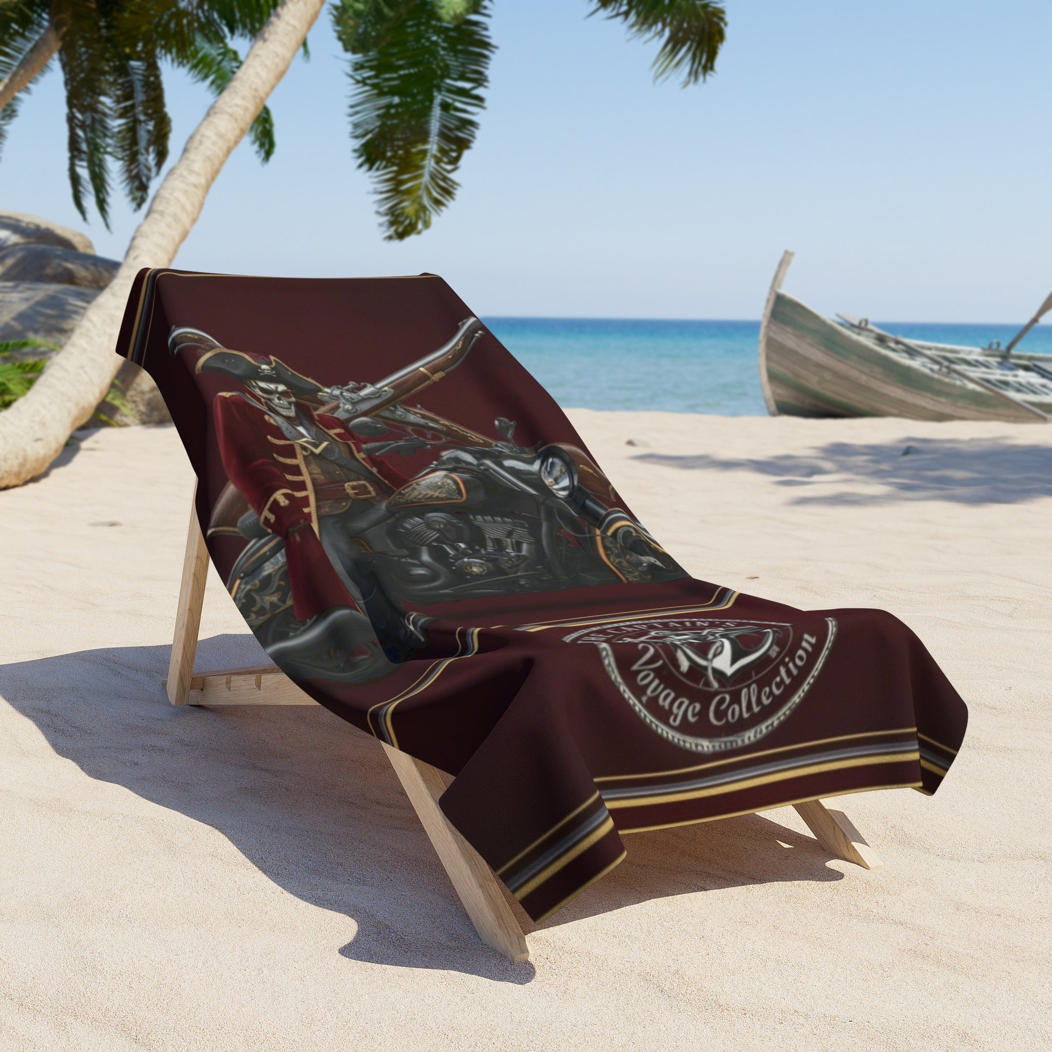 Motorcycle Rider Beach Towel — Vintage Chopper Design with Compass Emblem