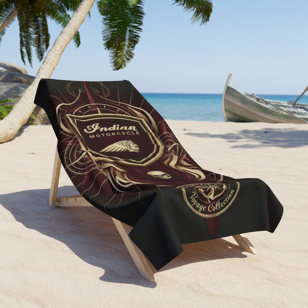 Indian Motorcycle Emblem Beach Towel — Vintage Skull & Shield Design