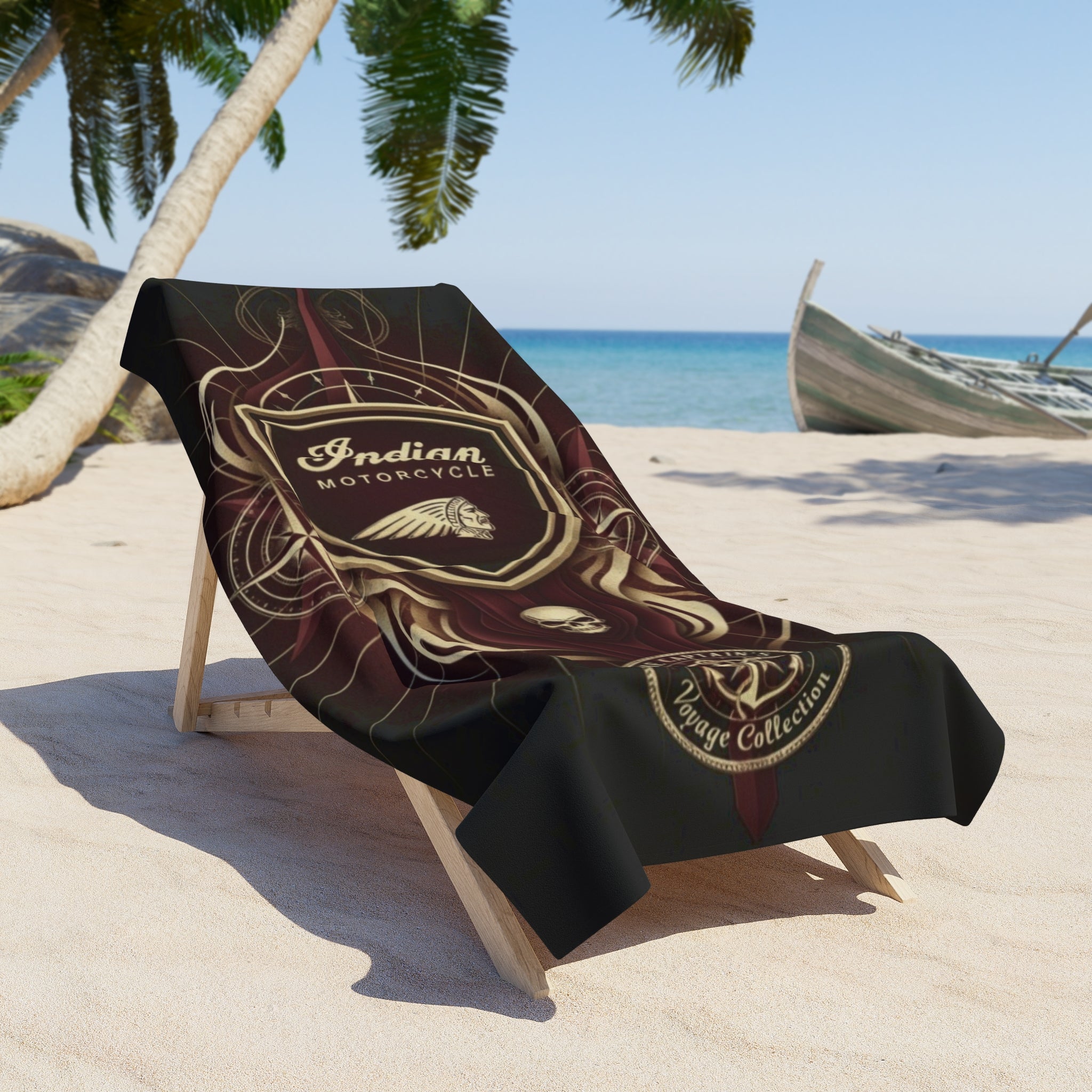 Indian Motorcycle Emblem Beach Towel — Vintage Skull & Shield Design