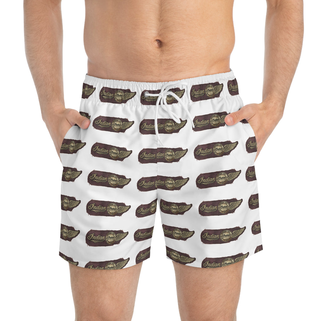 Vintage Cigarette Pack Swim Trunks – Retro Patterned Beach Shorts