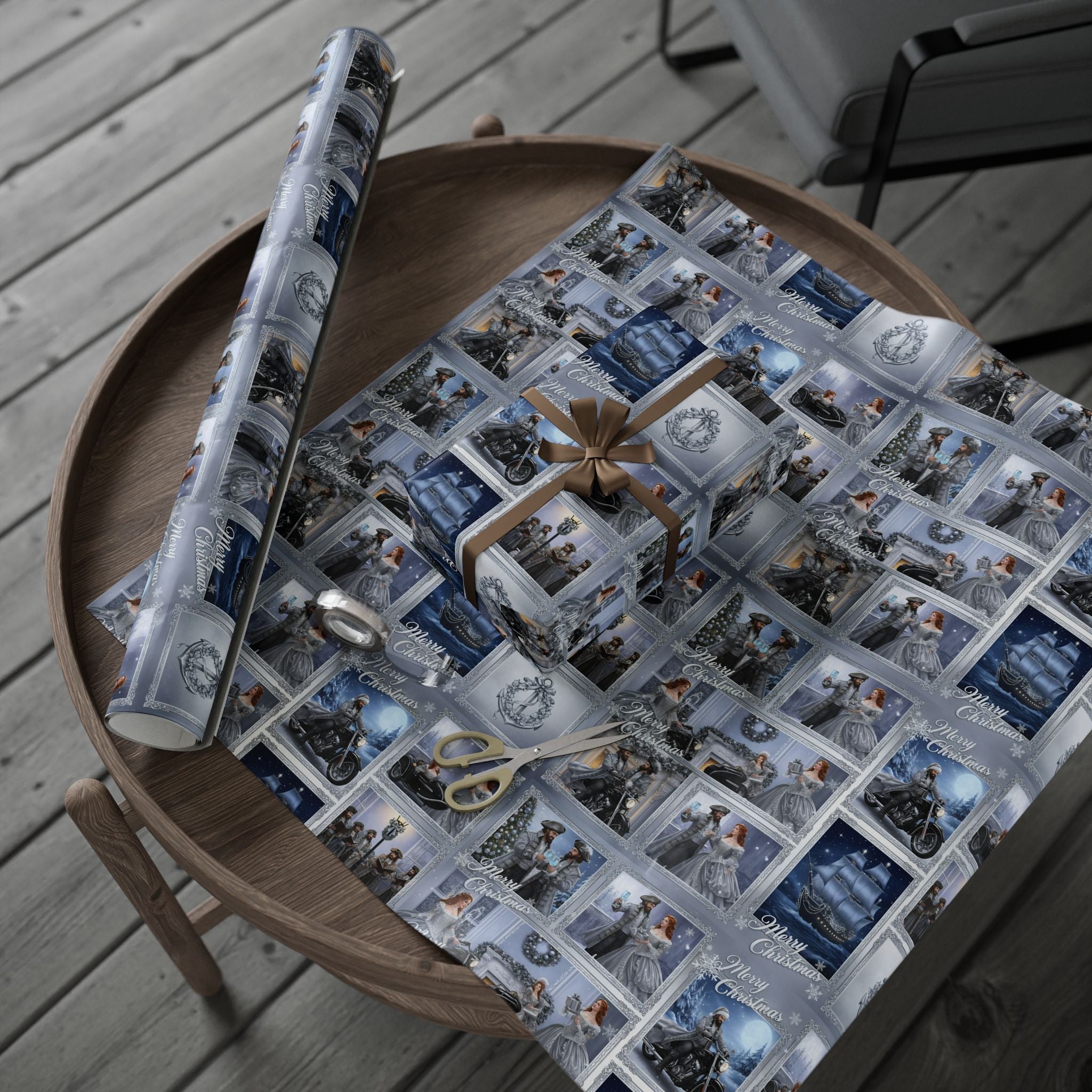 Vintage Winter Photo Collage Wrapping Paper Roll — Holiday Scenic Gift Wrap