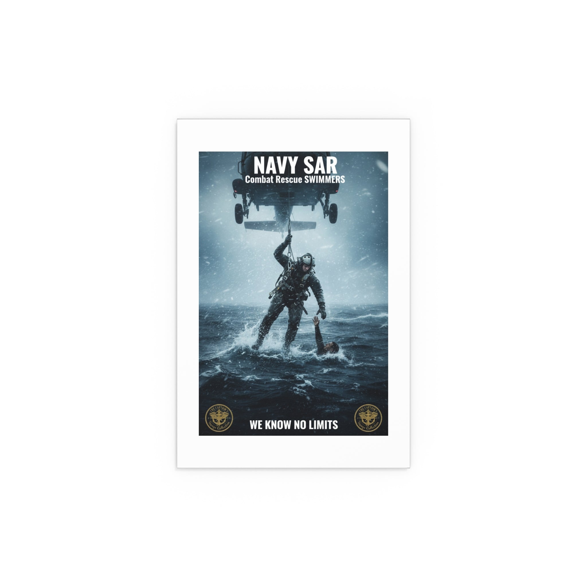 Rescue Diver Silk Poster – Dramatic Sea & Helicopter Wall Art (Indoor/Outdoor)