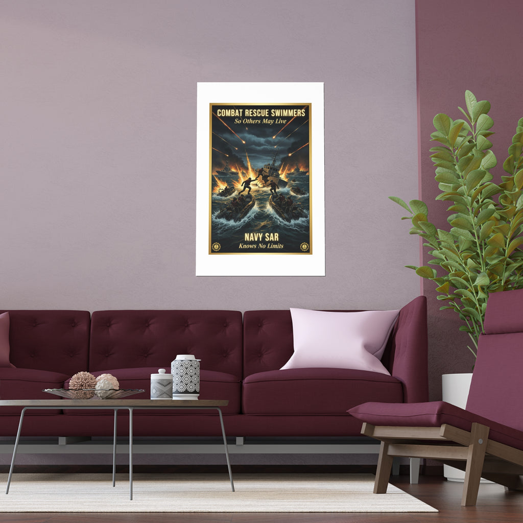 Combat Rescue Swimmers Silk Poster — 'So Others May Live' Navy SAR Wall Art