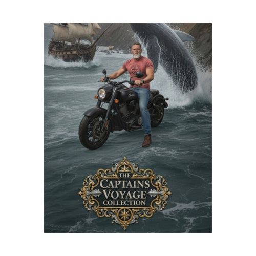 Captain’s Voyage Matte Poster — Motorcycle & Whale Adventure Wall Art