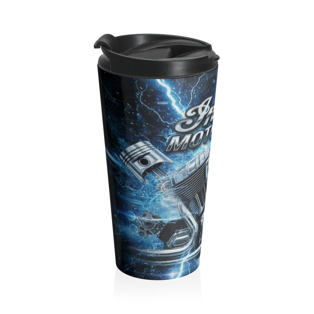 Indian Motorcycle Stainless Steel Travel Mug – Blue Lightning Engine Design