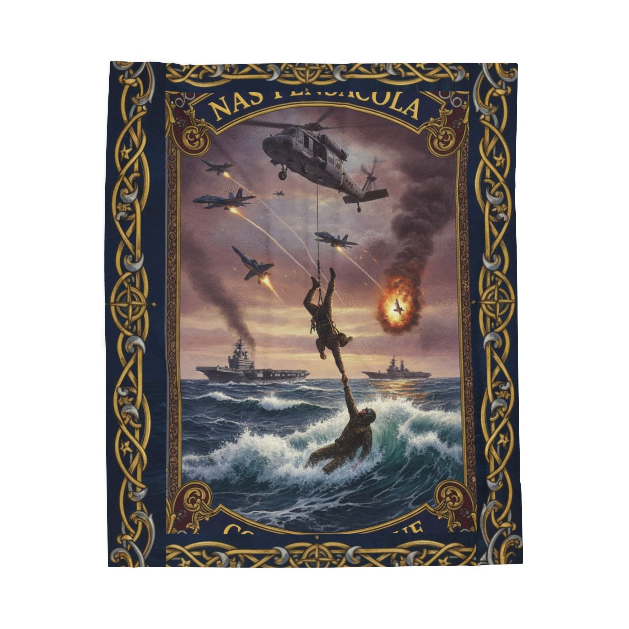 NAS Pensacola Military Velveteen Plush Blanket — Navy SEAL Boarding Action Design