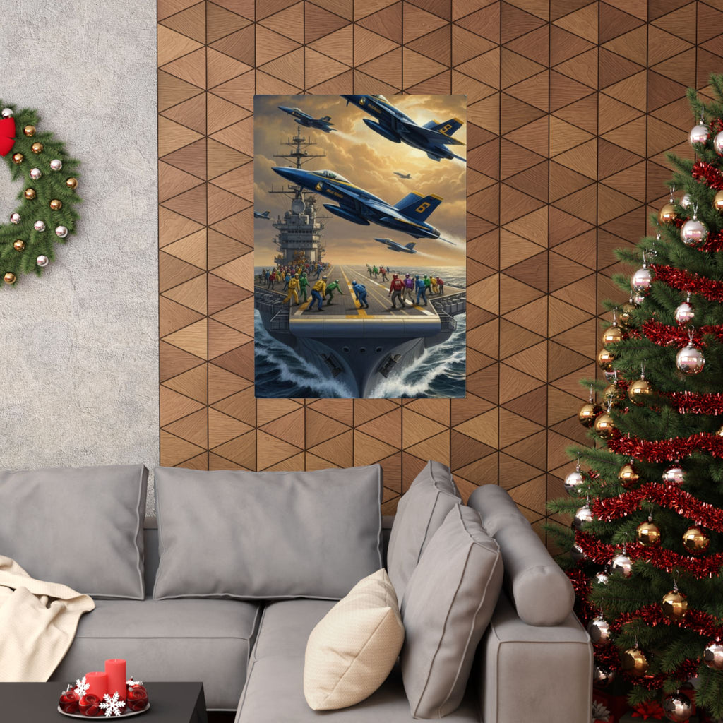 Navy SAR Rescue Helicopter Matte Poster — Dramatic Sea Rescue Art