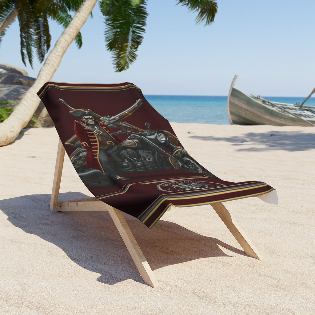 Motorcycle Rider Beach Towel — Vintage Chopper Design with Compass Emblem