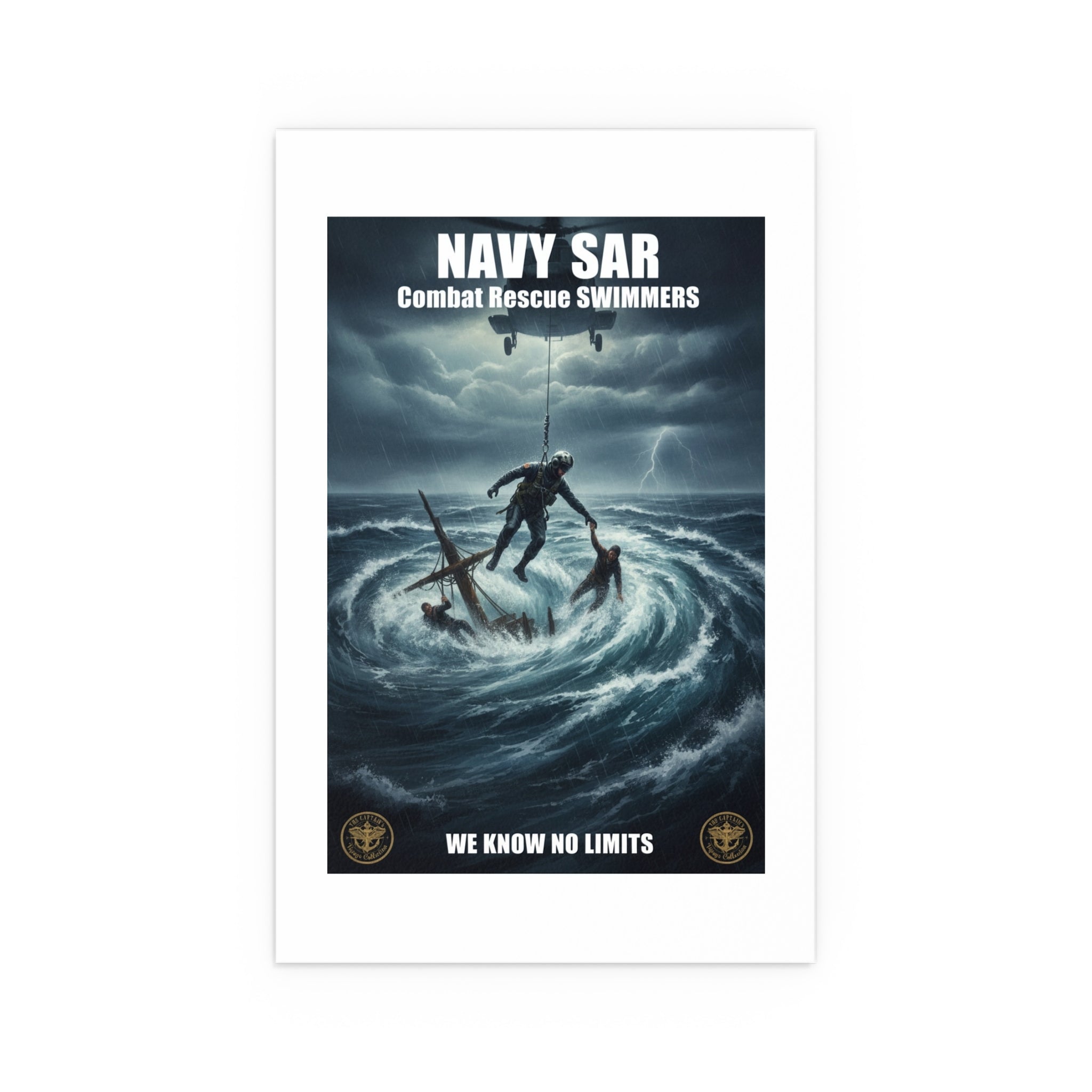 Stormy Sea Silk Poster — Dramatic Sailor Rescue Wall Art (Indoor/Outdoor)