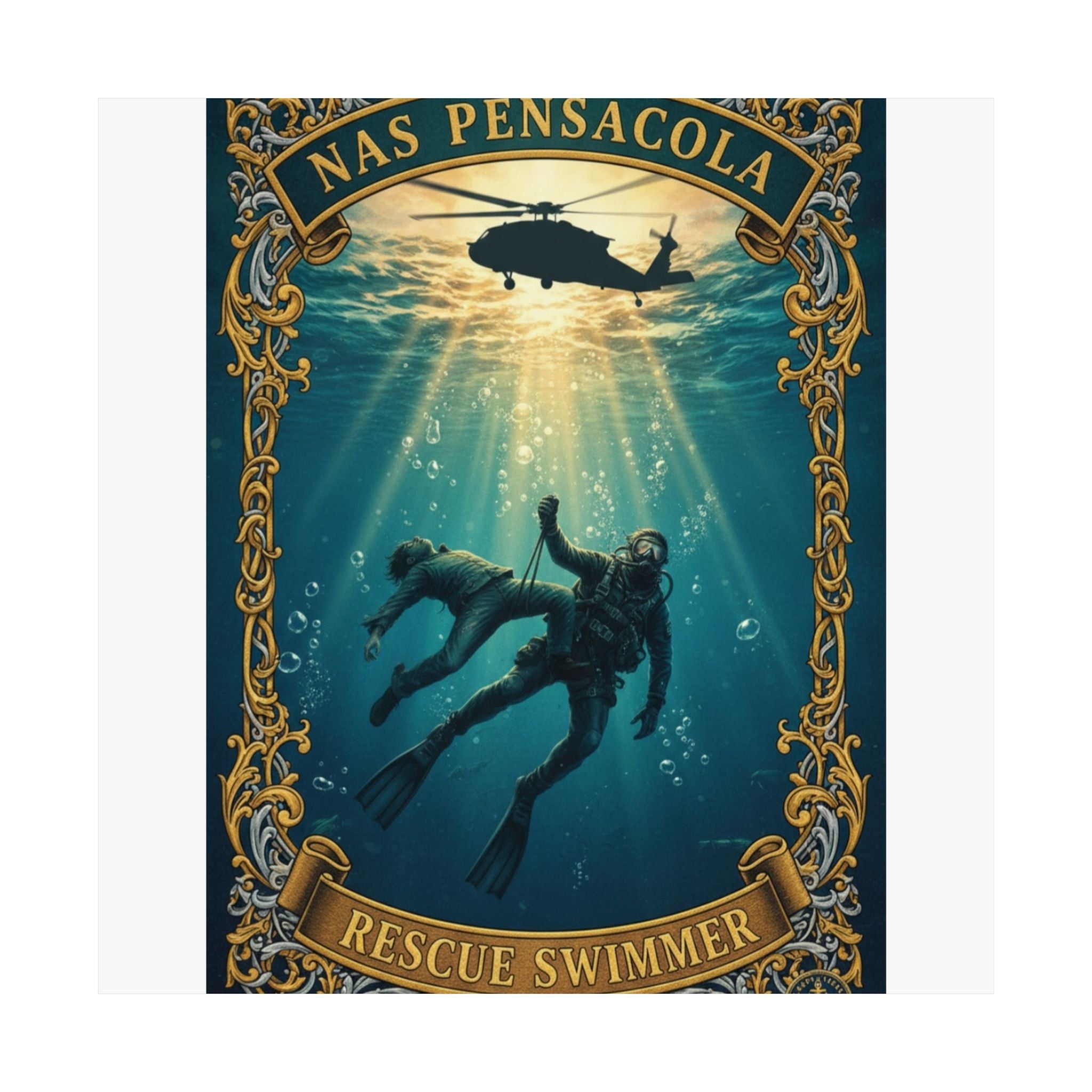 NAS Pensacola Rescue Swimmer Matte Vertical Poster — Military Diver Wall Art