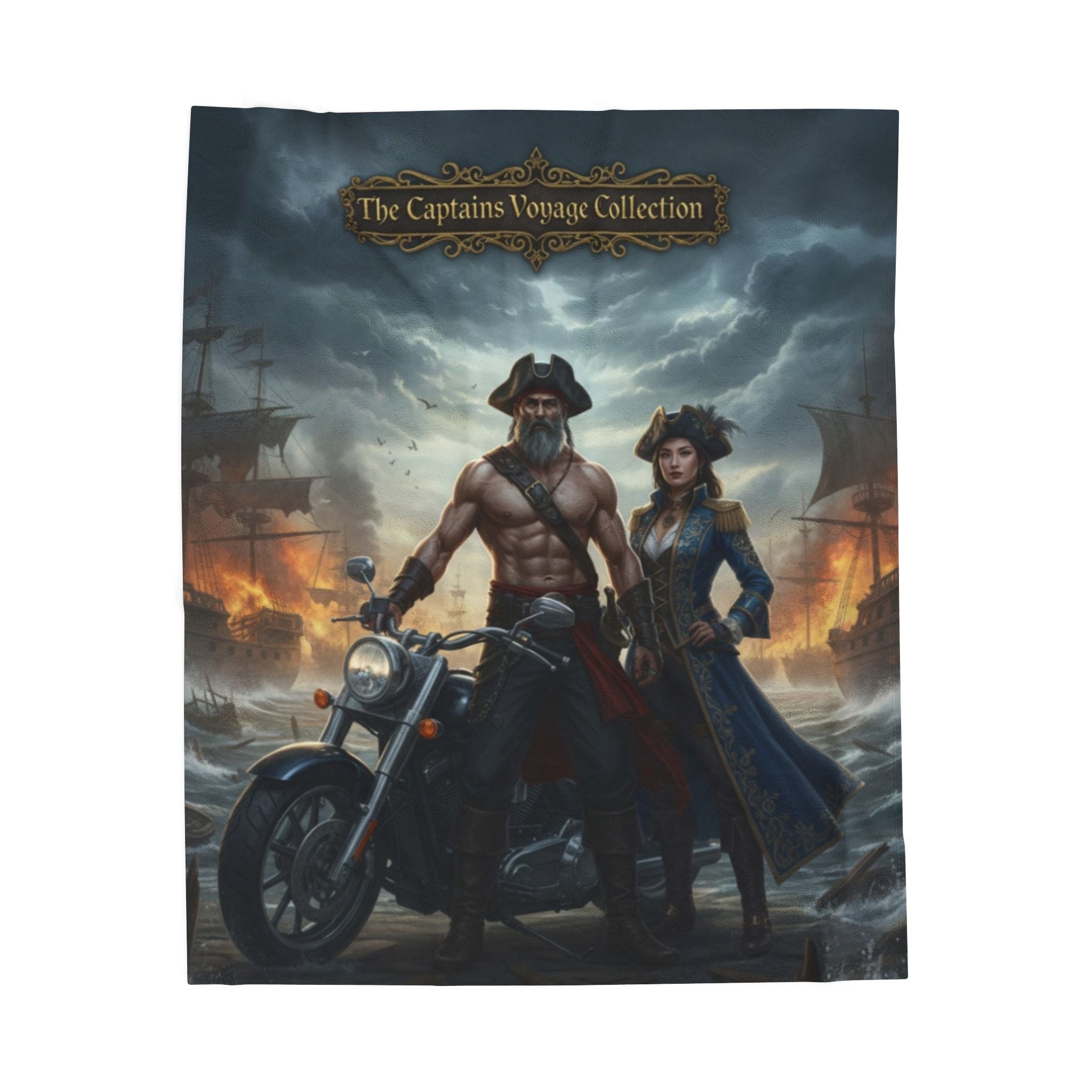 Velveteen Plush Blanket — "The Captain's Voyage Collection" Pirate & Biker Fantasy Throw
