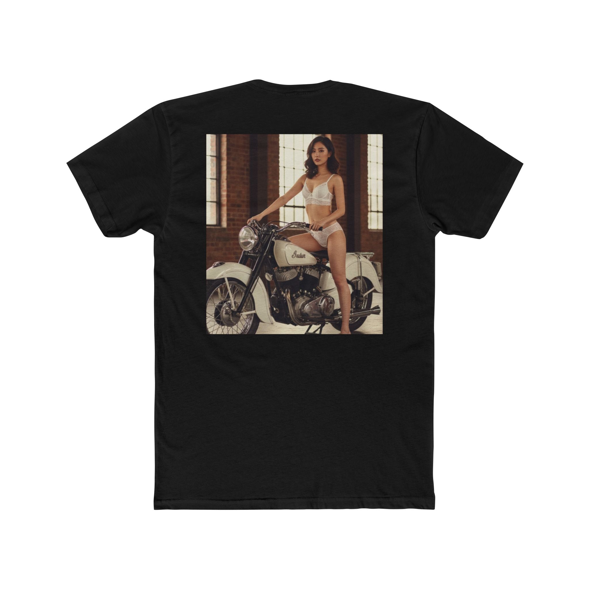 Vintage Motorcycle Pinup Tee — Retro Biker Photo Graphic T-Shirt