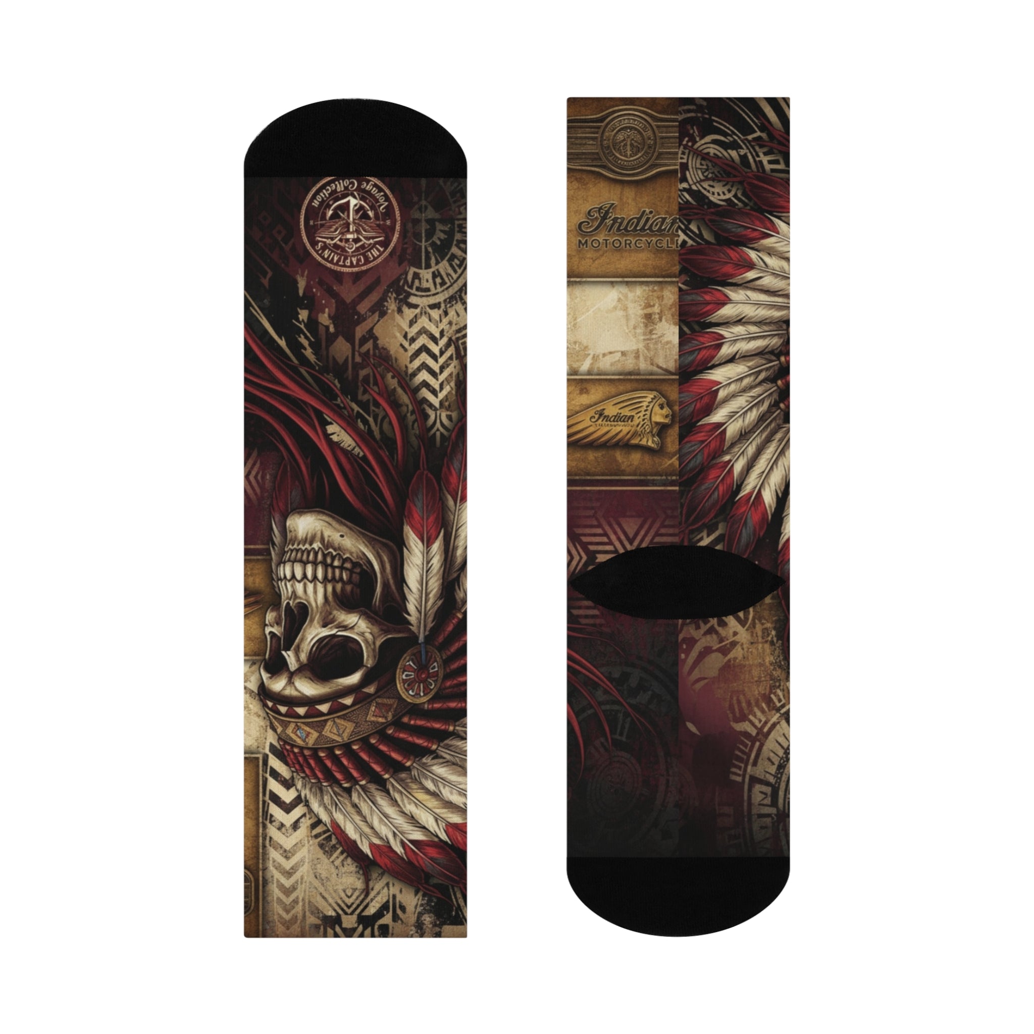 Skull Chief Crew Socks — Vintage Native Headdress Cushion Crew