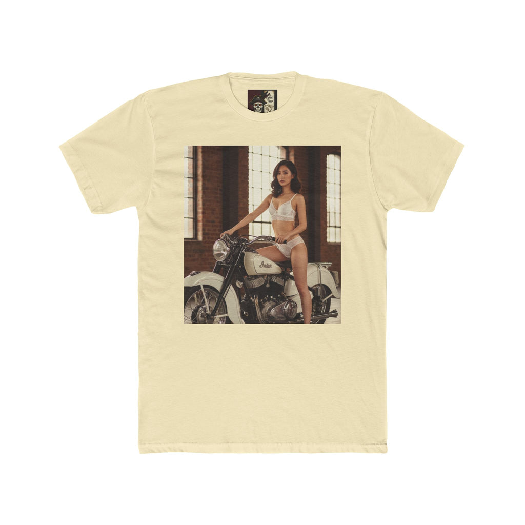 Vintage Motorcycle Pinup Tee — Retro Biker Photo Crewneck