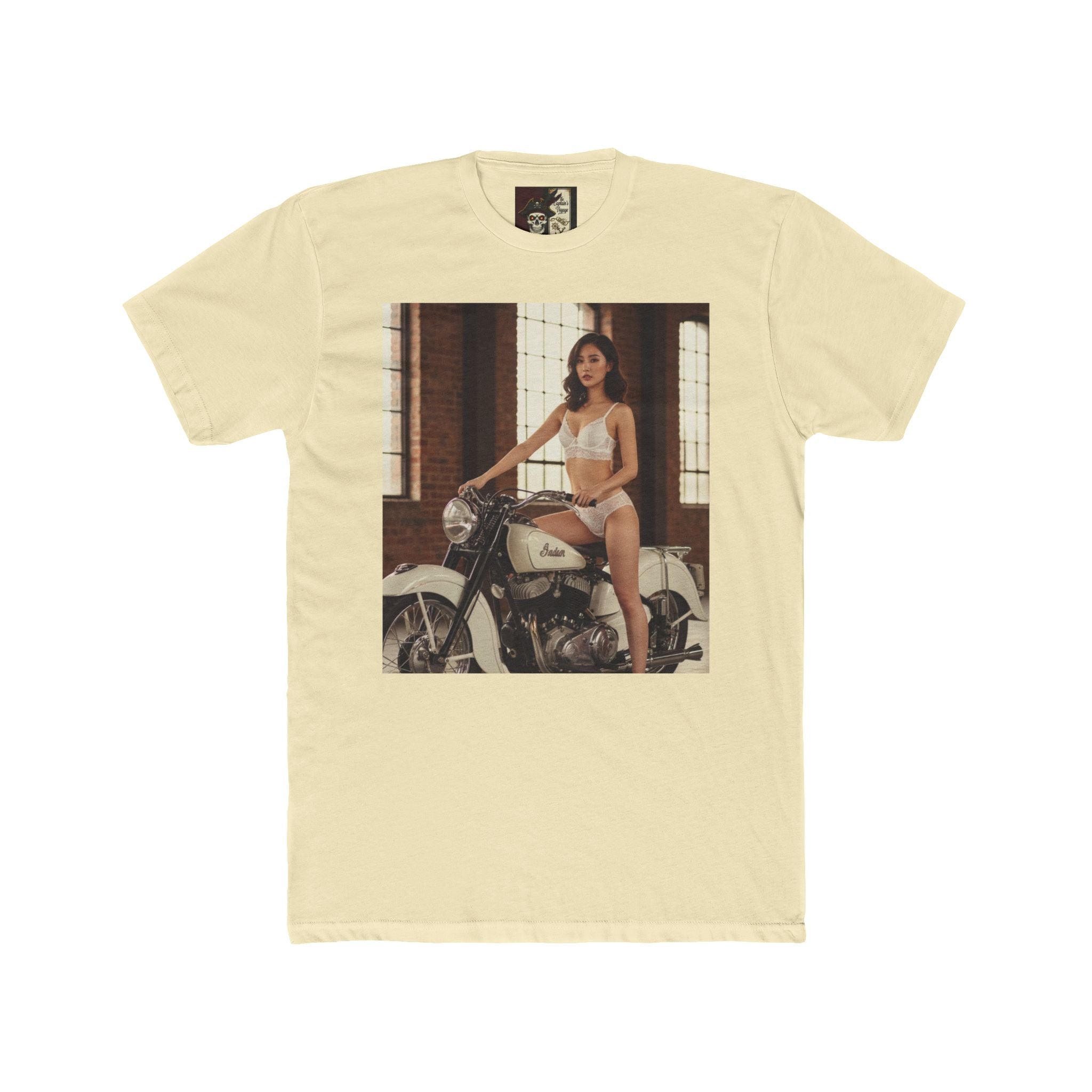 Vintage Motorcycle Pinup Tee — Retro Biker Photo Crewneck