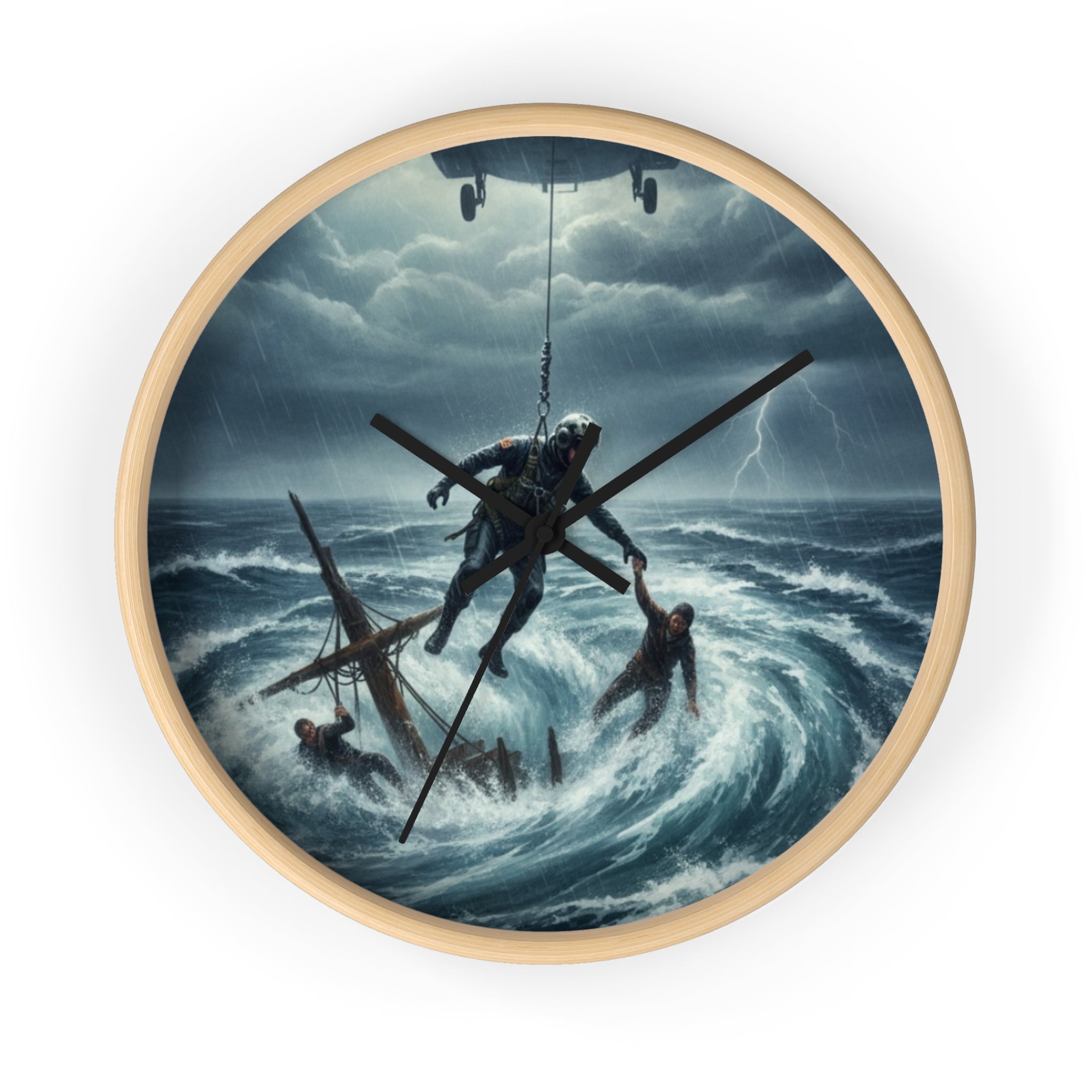 Wall Clock - Dramatic Rescue at Sea Nautical Storm Art Clock