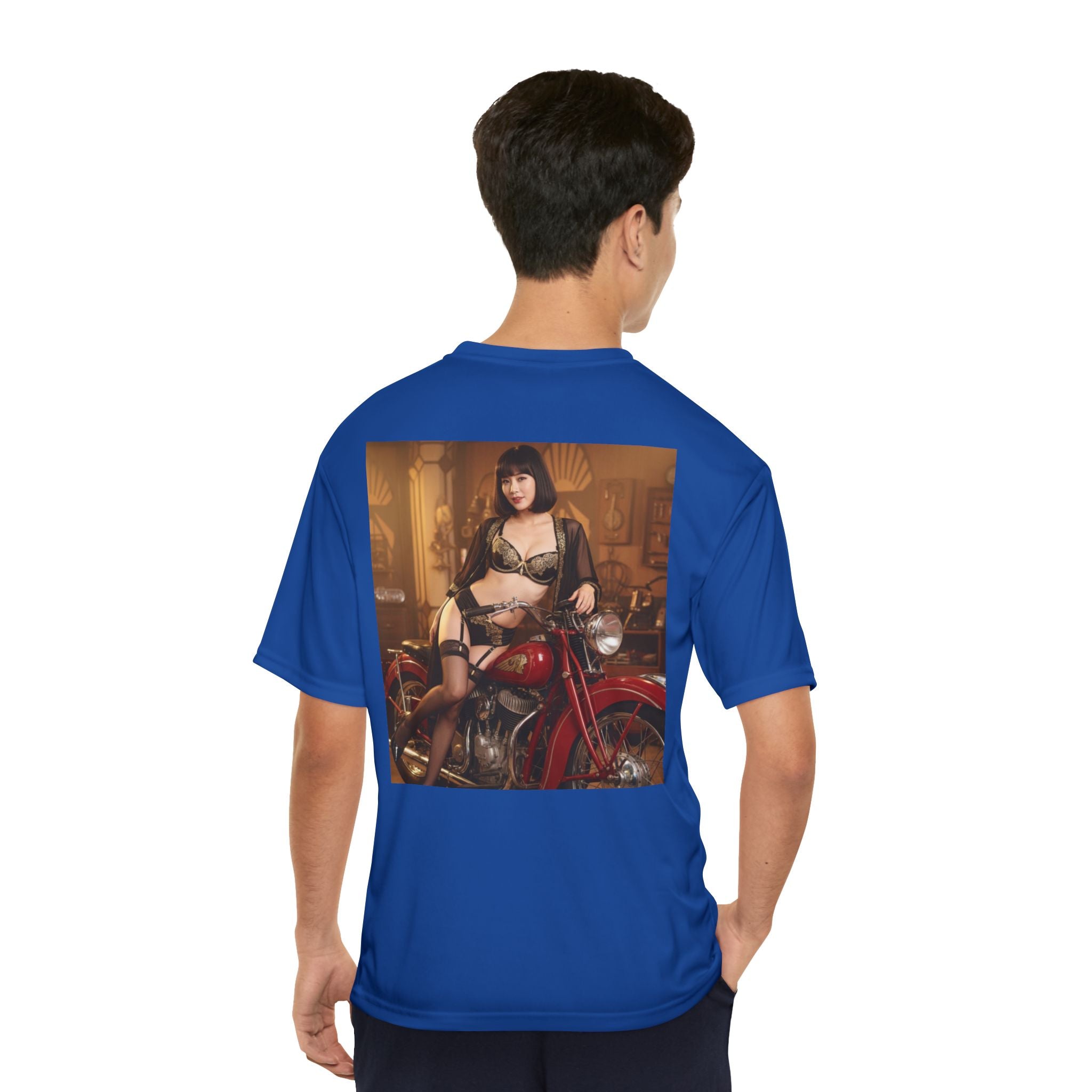 Pinup Motorcycle Tee — Vintage Biker Girl Photo Print