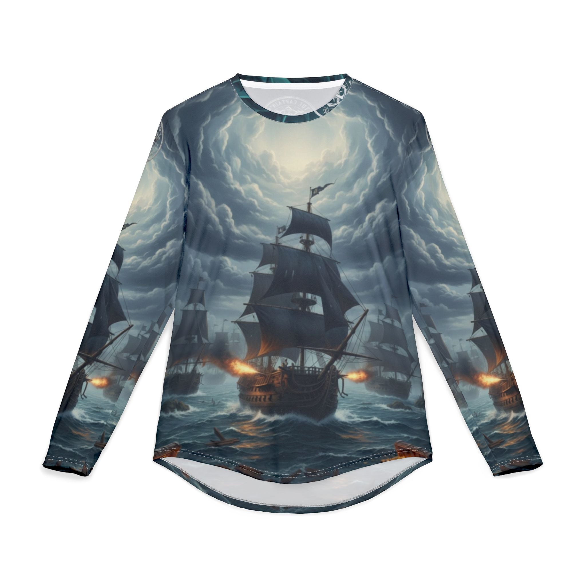 Sailing Storm Long Sleeve UV Shirt — Pirate Ship Ocean Wave AOP