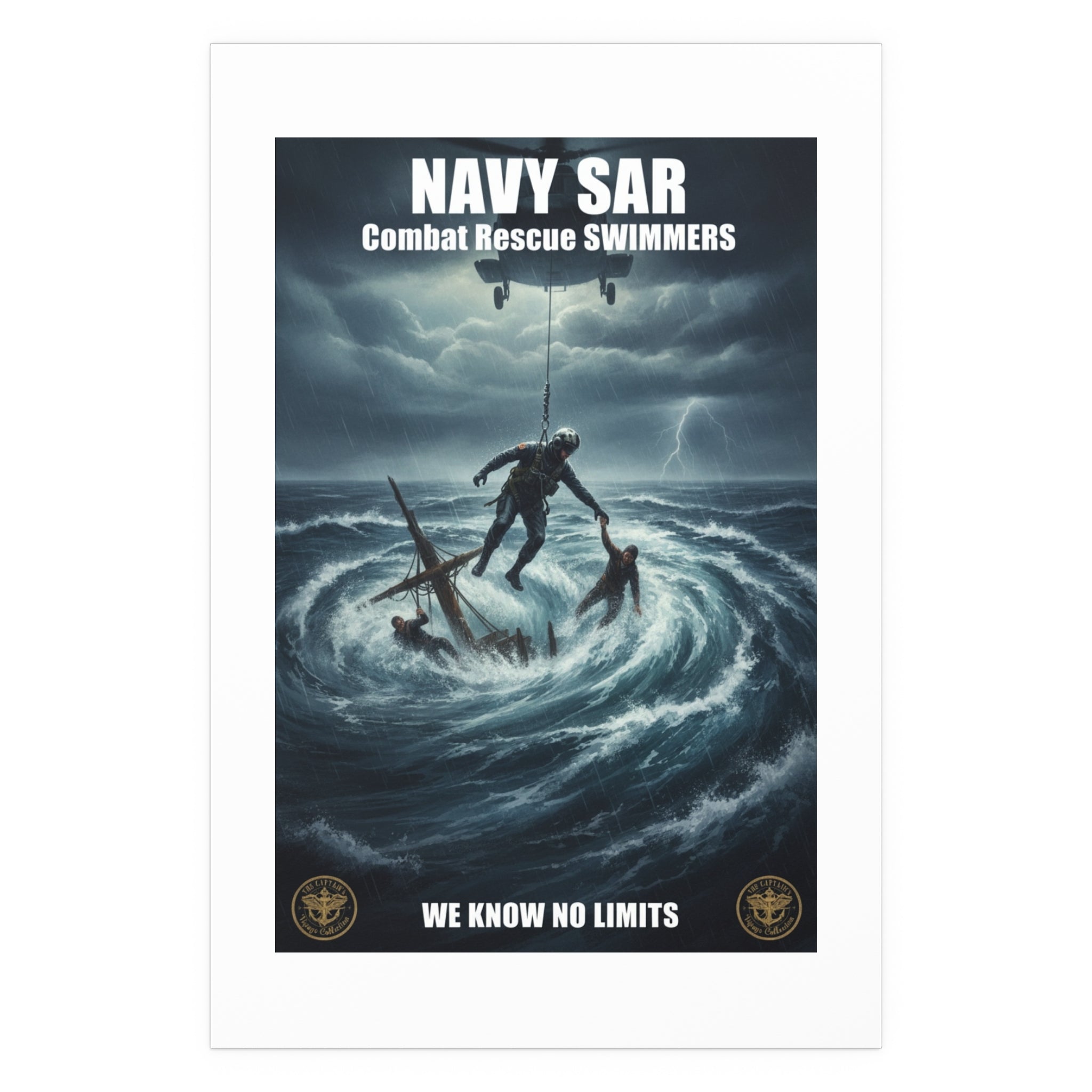 Stormy Sea Silk Poster — Dramatic Sailor Rescue Wall Art (Indoor/Outdoor)