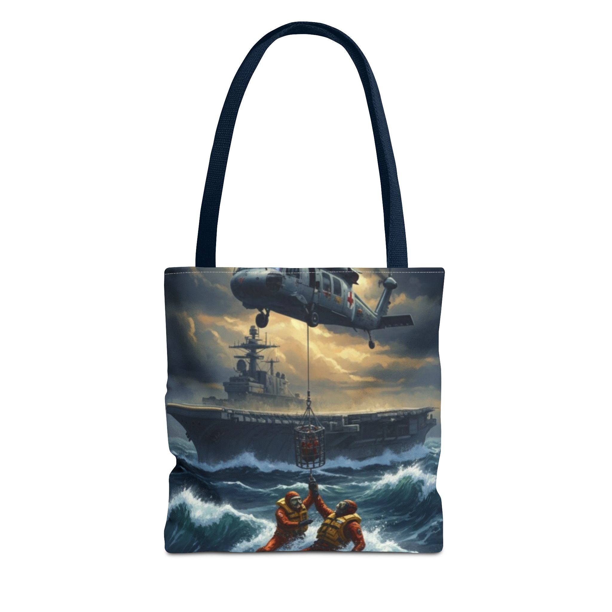 Rescue Squadron Tote Bag – Military Helicopter & Ship Search and Rescue Artwork