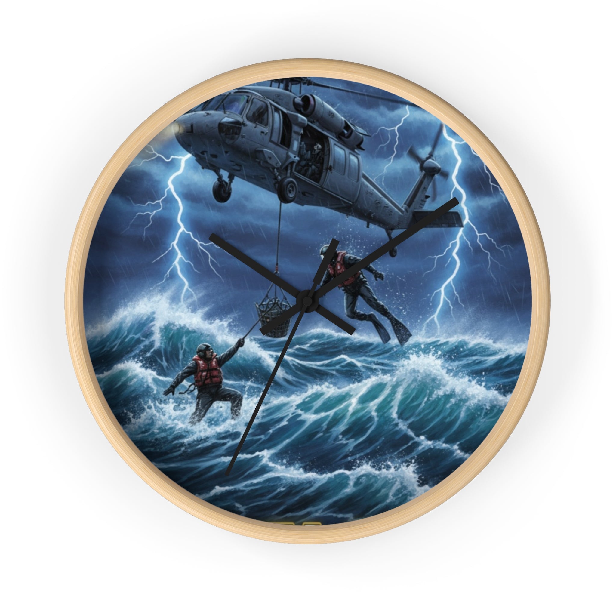 Rescue Helicopter Storm Wall Clock — Search & Rescue Ocean Scene