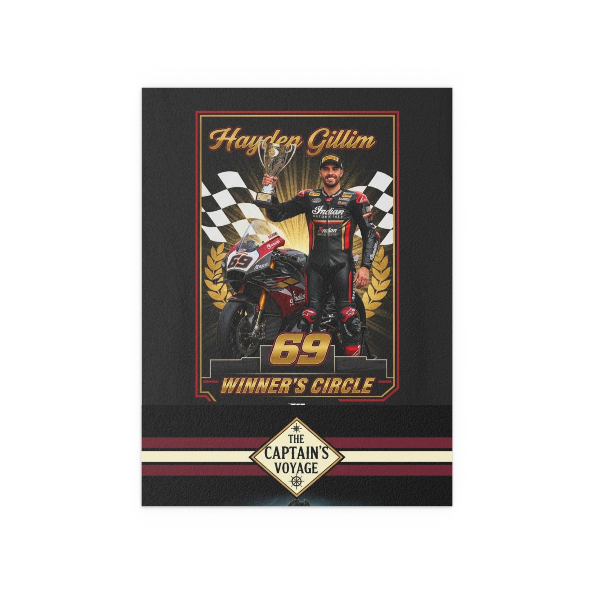 Racing Champion Silk Poster — “Winner’s Circle 69” Motorcycle Wall Art (Indoor/Outdoor)