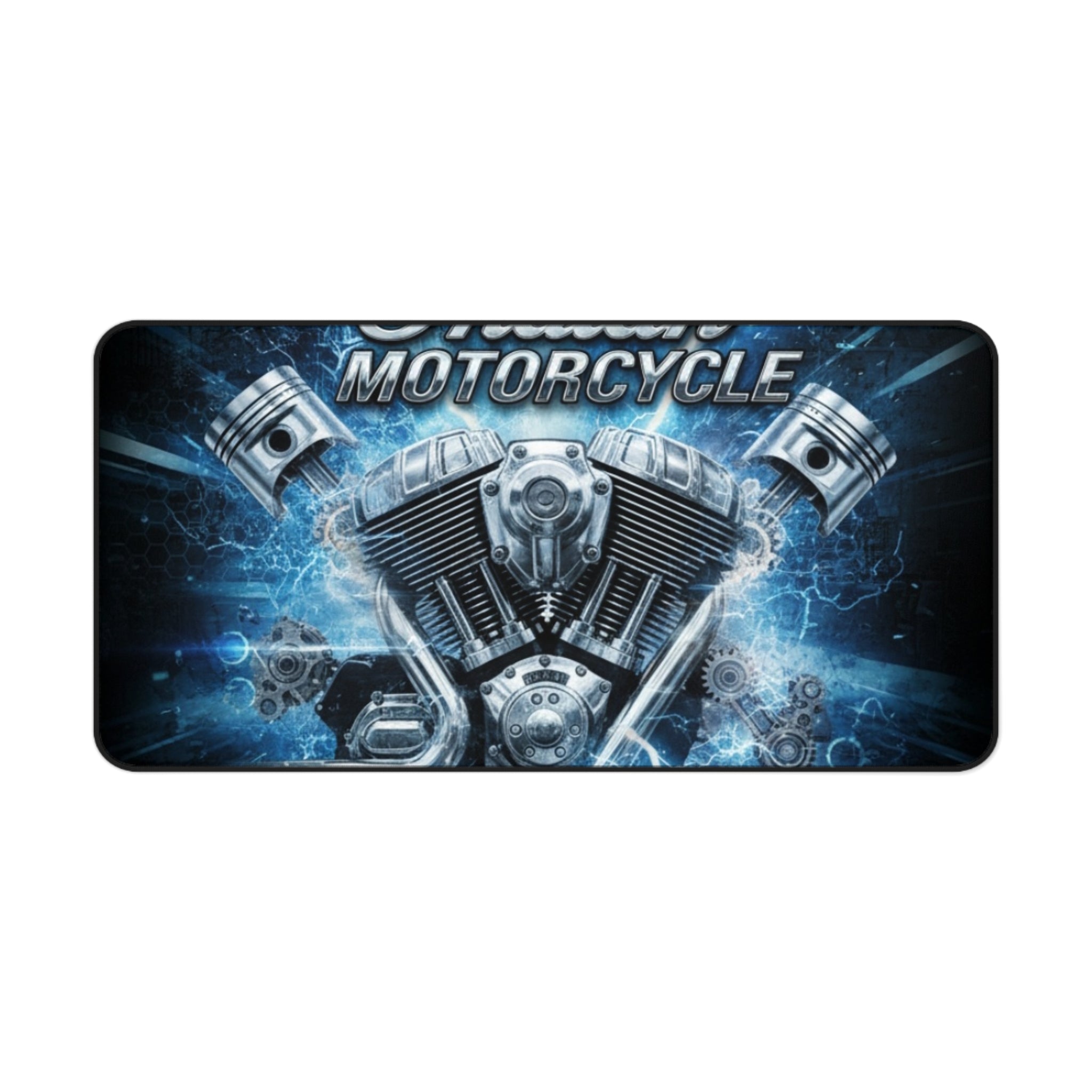 Indian Motorcycle Engine Desk Mat — Blue V-Twin Motor Graphic Mouse Pad