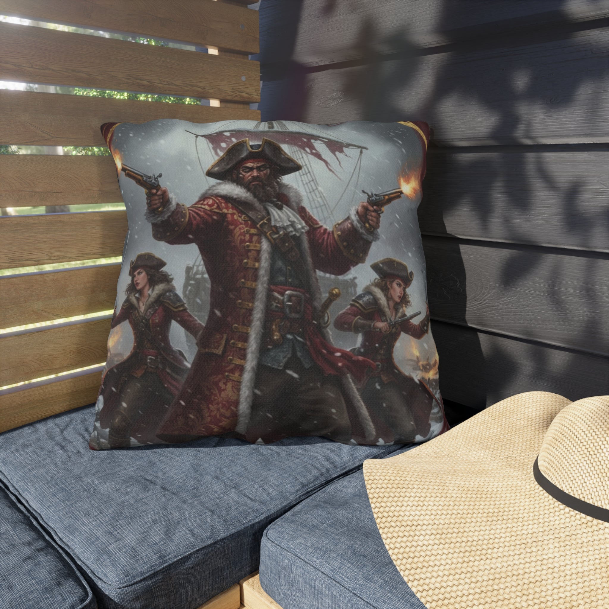 Pirate Captain Outdoor Pillow — Nautical Anchor "The Captain's Voyage Collection" Garden Cushion