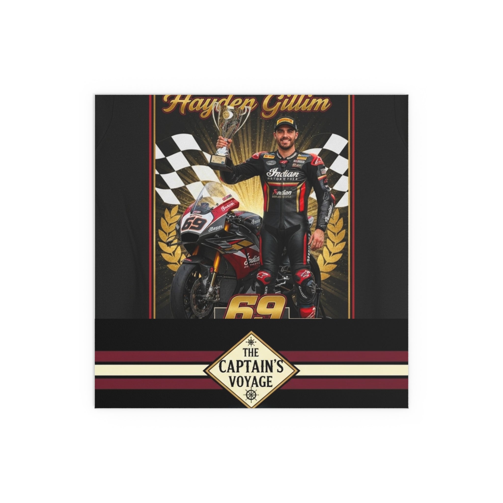Racing Champion Silk Poster — “Winner’s Circle 69” Motorcycle Wall Art (Indoor/Outdoor)